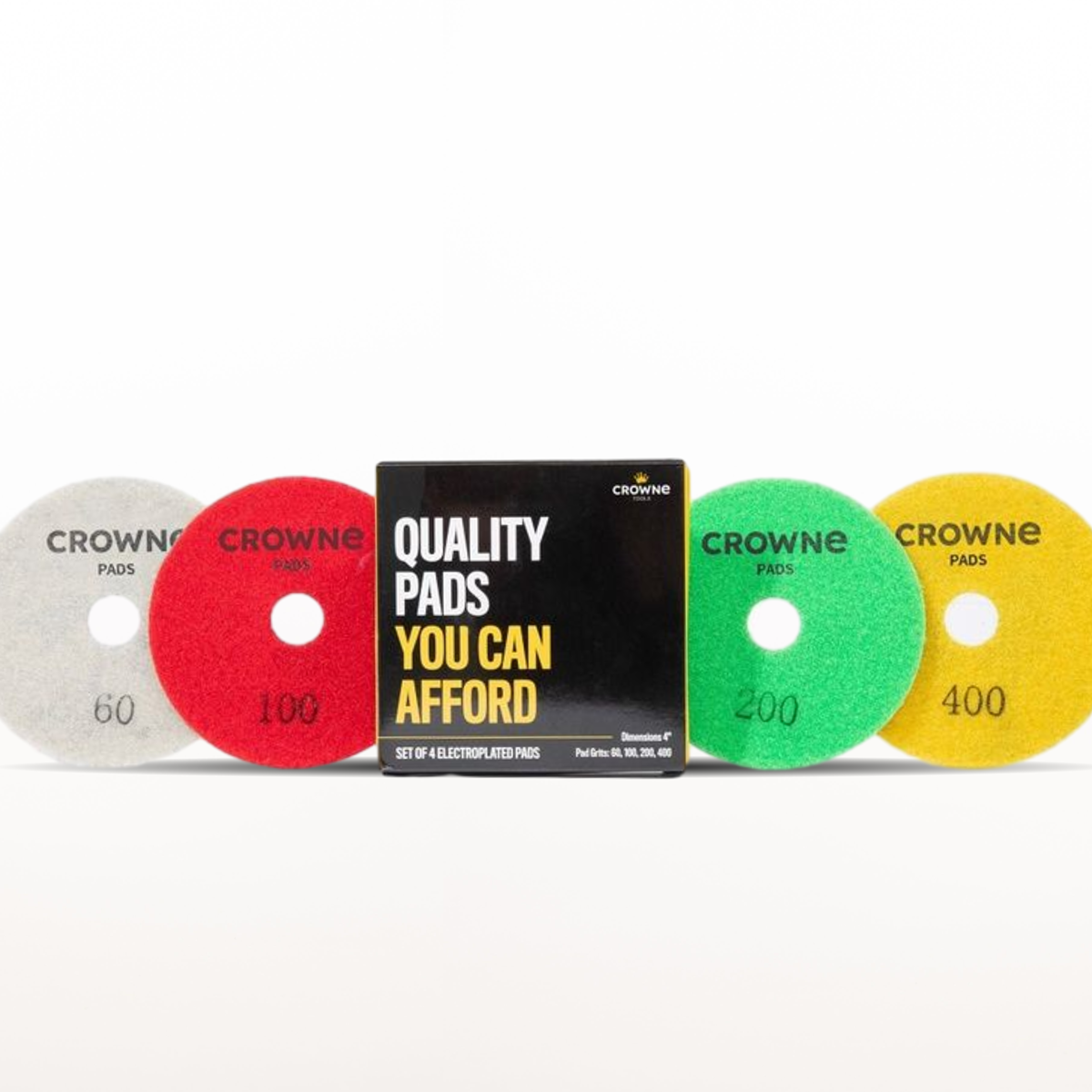 Crowne 4" Electroplated Diamond Polishing Pad Combo Pack (Grits 60, 120, 200, 400)